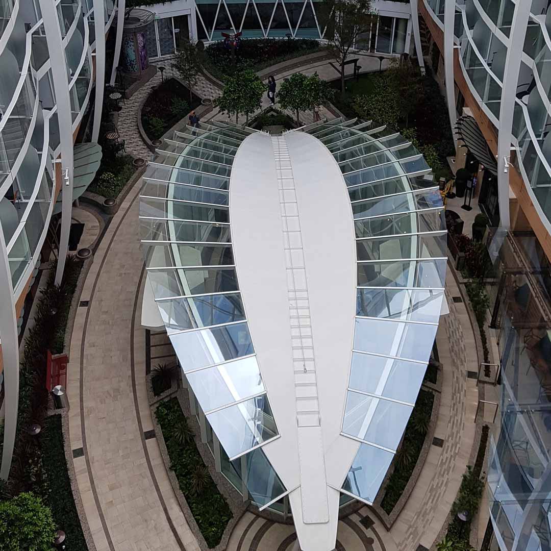 The Rising Tide is decorative glass structure installed in outdoor area of Oasis class cruise ships.